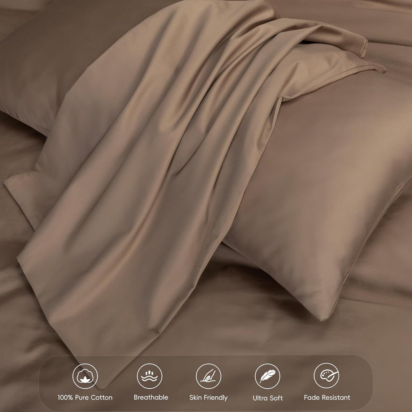 MooMee Duvet Cover Set 100% Extra Long Staple Cotton 600 Thread Count Silky Sateen Smooth Luxury Soft Breathable Durable Hotel Quality Bedding, 3 Pieces (Brown, Queen 90"x90")
