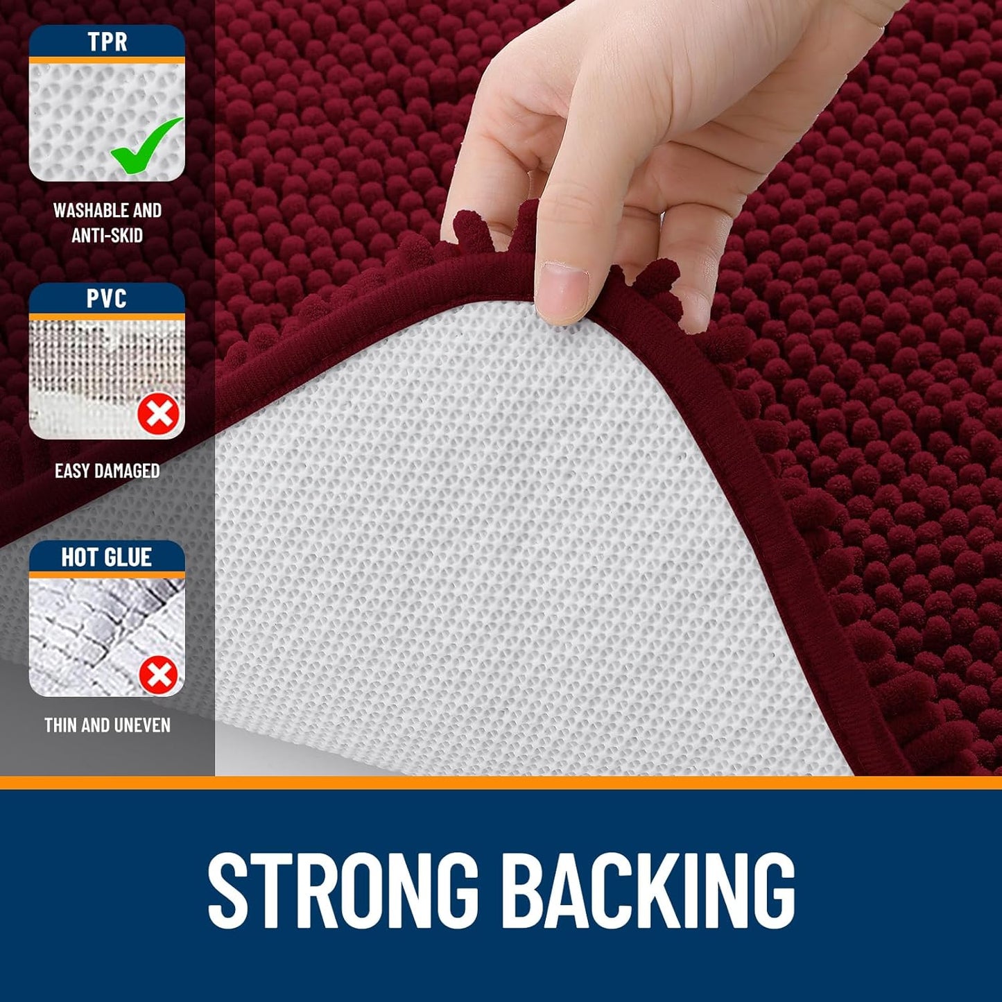 OLANLY Bathroom Rugs 70x46, Extra Soft Absorbent Chenille Bath Rugs, Rubber Backing Quick Dry, Machine Washable Bath Mats for Bathroom Floor, Tub and Shower, Home Decor Accessories, Burgundy