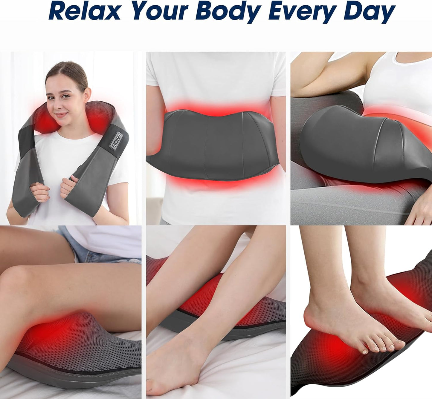 Grey Shiatsu Neck and Back Massager with Heat, Electric Deep Tissue Kneading Neck and Shoulder Massage, Best Gifts for Women Men Mom Dad Mothers Fathers Day Birthday Gift (NOT Cordless)