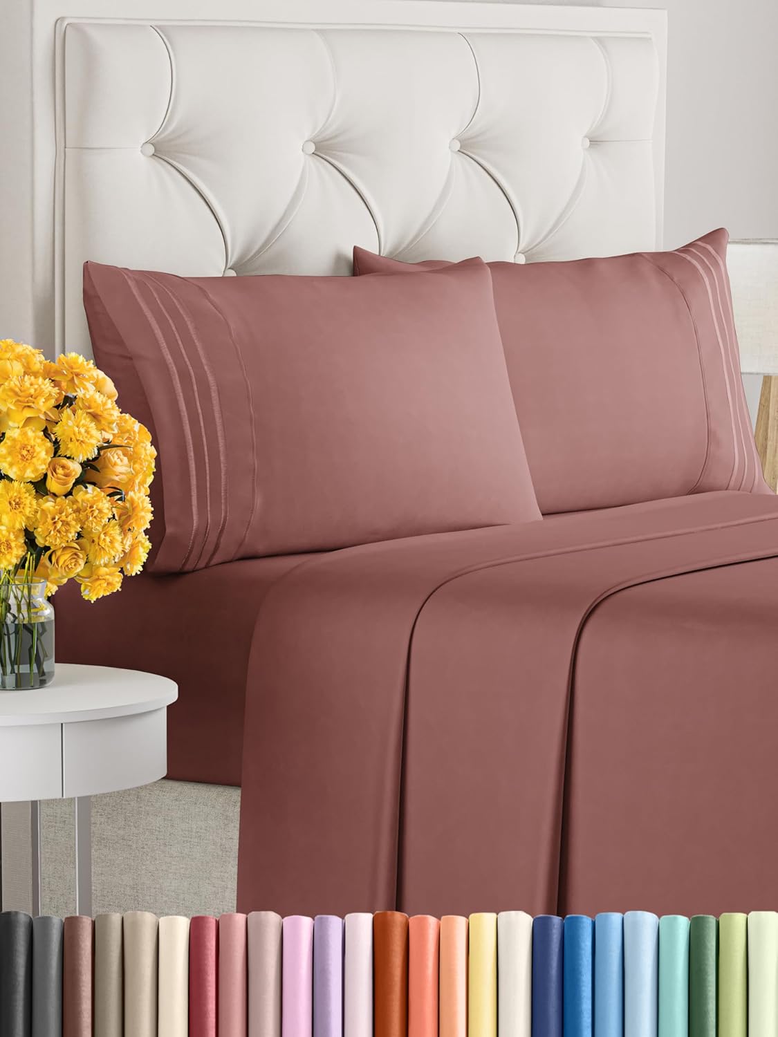 Queen Size 4 Piece Sheet Set - Extra Soft, Breathable And Cooling Sheets - Hotel Luxury Durable Bed Sheets for Women & Men - Deep Pockets, Easy-Fit & Wrinkle-Free Sheets - Clay Oeko-Tex Bed Sheet Set