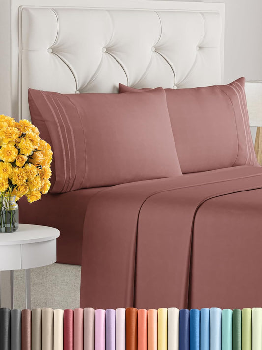 Full Size 4 Piece Sheet Set - Extra Soft, Breathable & Cooling Sheets - Hotel Luxury Durable Bed Sheets for Women And Men - Deep Pockets, Easy-Fit & Wrinkle-Free Sheets - Clay Oeko-Tex Bed Sheet Set