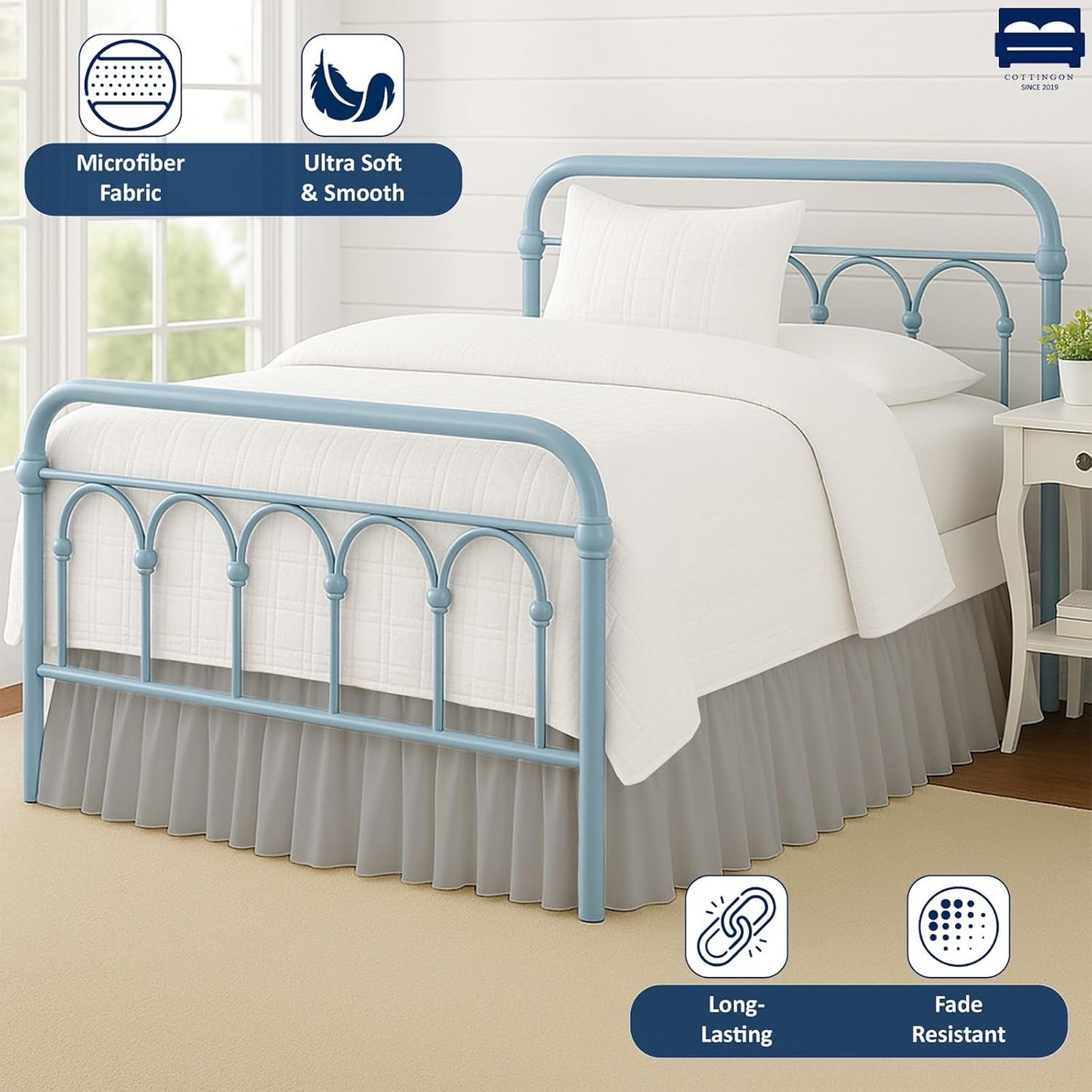 Ruffled Bed Skirt with Split Corners-Dust Ruffle - 12" Drop 100% Microfiber Soft,Sheen & Luxurious Look - Bed Skirts (Light Grey -King)