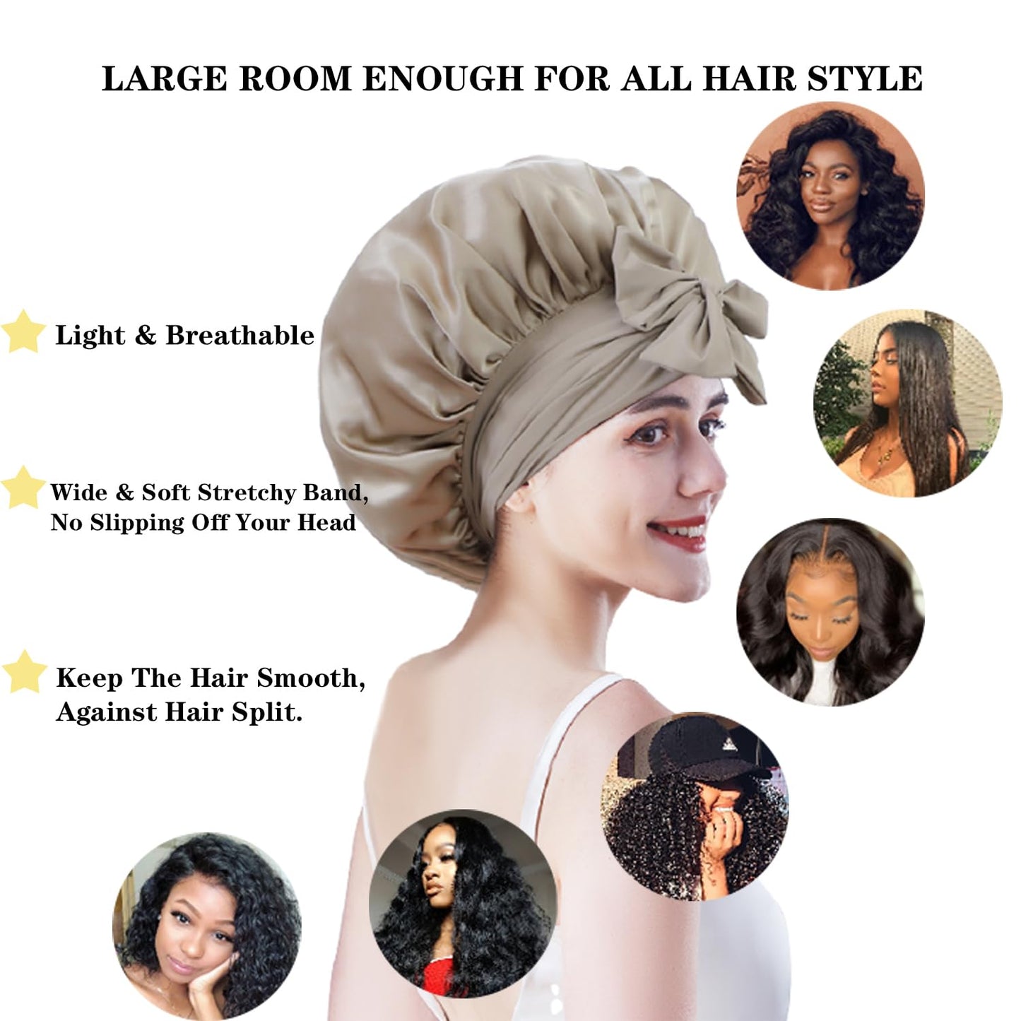 Cocheng Mulberry Silk Bonnet for Sleeping Long Silk Bonnet for Curly Hair Braids Cap for Women Silk Cap with Tie Band