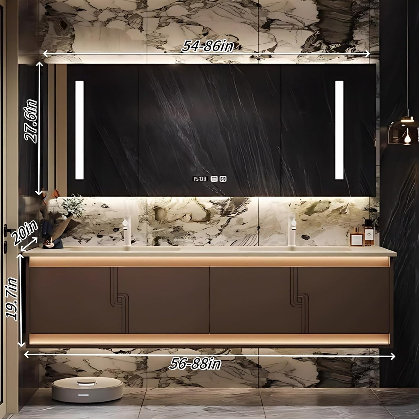 72IN Bathroom Vanity Set with Sink, Smart Defogging Vanity Mirror with 2 Light Strips | with Motion Sensing Light Strips, Bathroom Double Vanities with Sink Includes 2 Drawers (Mirror Cabinet)