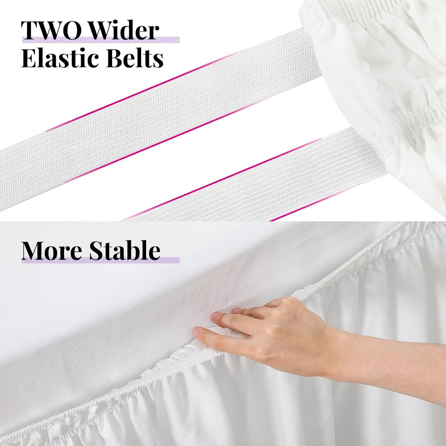RIMELA White Bed Skirt Full Size 18 Inch Drop, Elastic Bed Skirting for Bed Base and Frame, Bedding Dust Ruffle Easy to Install, Lightweight Wrap Around Adjustable Bedskirt