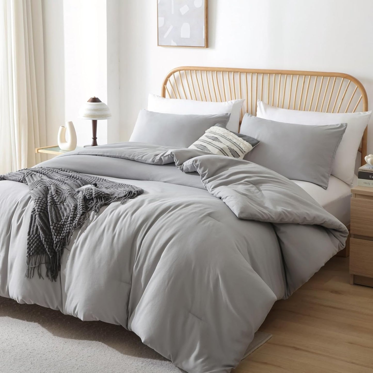 ROSGONIA Oversized Queen Comforter Gray, 3pcs (1 Grey Comforter & 2 Pillowcases) Lightweight Oversized Queen Comforter Sets Bedding Blanket Quilts