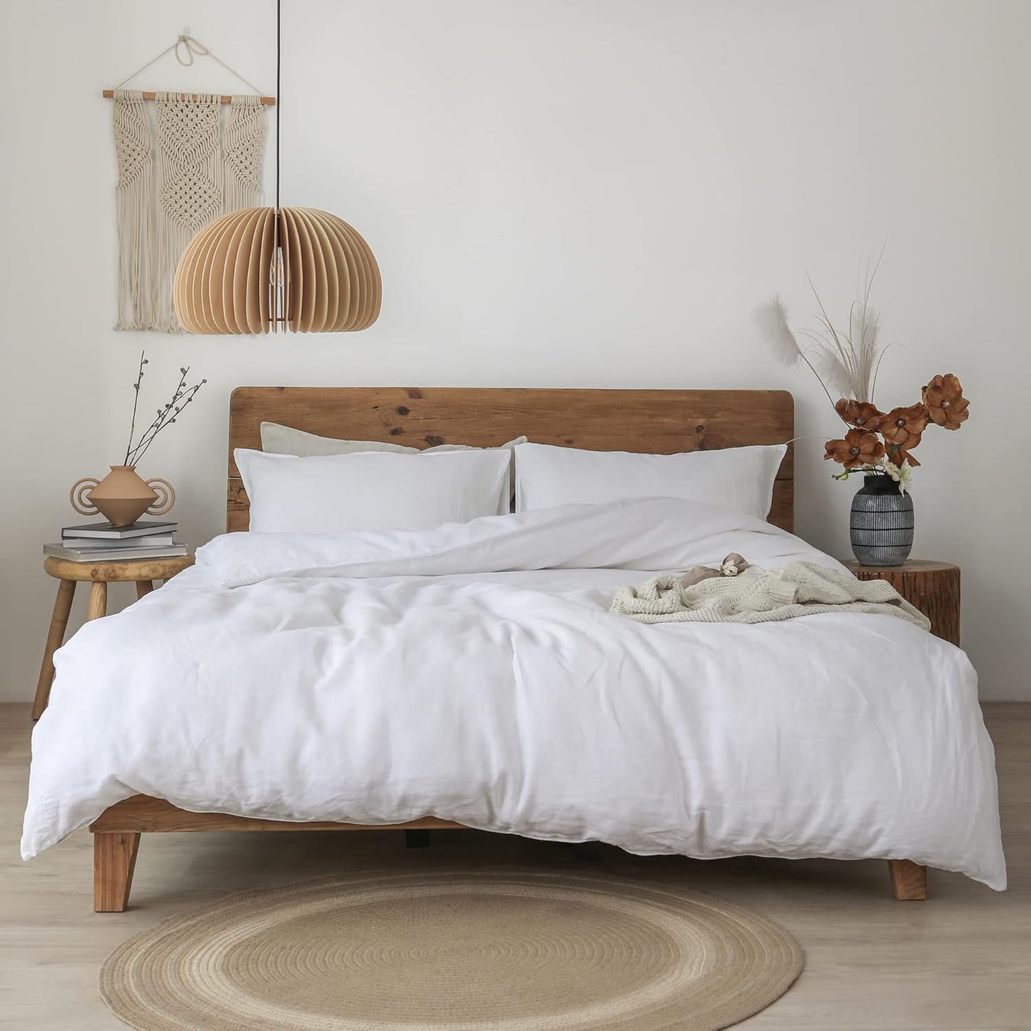 XZ XIFA White Linen Duvet Cover,100% Natural French Flax, Breathable & Durable Textured Bedding, Cooling Duvet Cover Sets 3pcs-1 Duvet Cover and 2 Pillowcases (King Size)