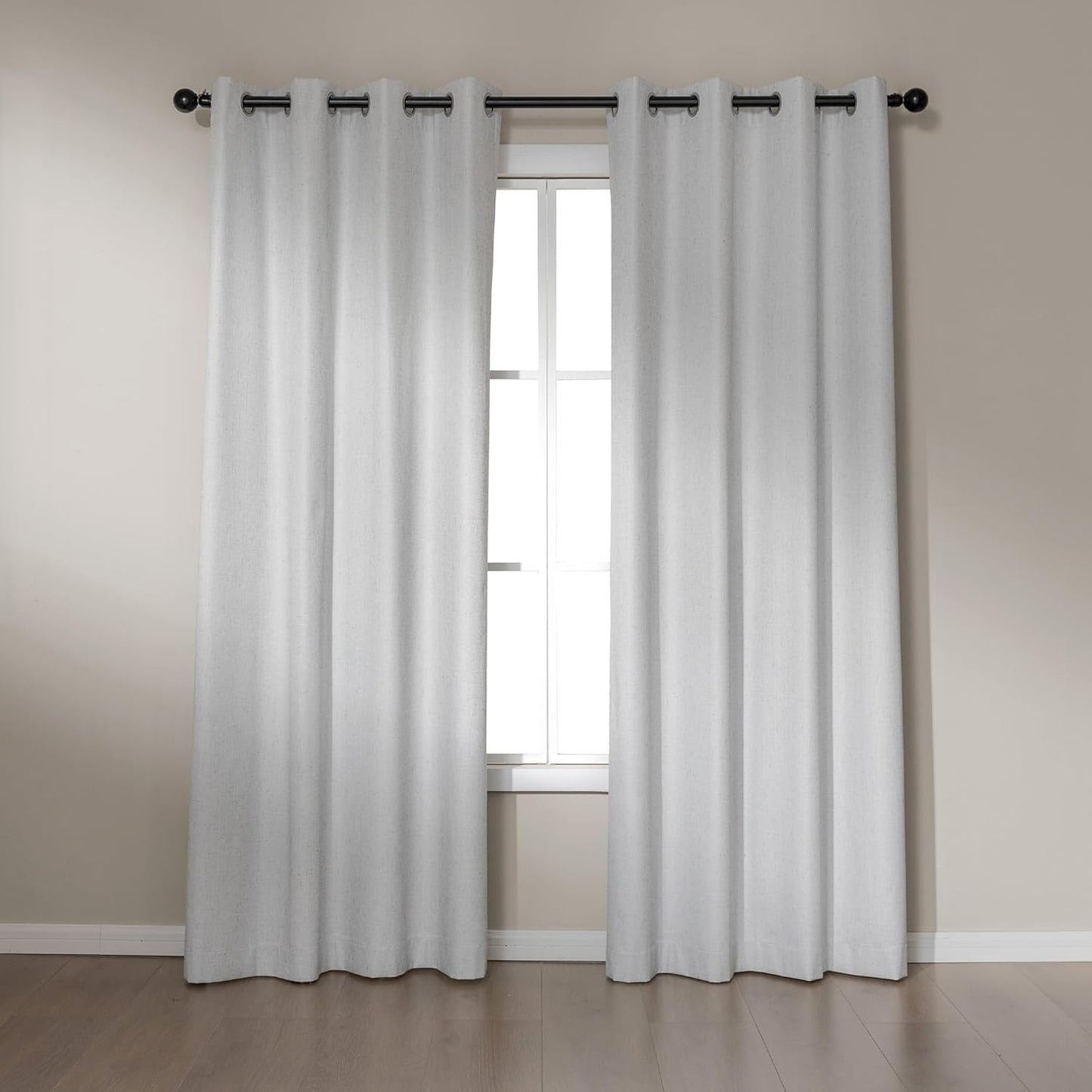 Amazon Basics Faux Linen Blackout Curtains for Bedroom and Living Room, 2-Piece Set with Grommets, 52" W x 84" L, White
