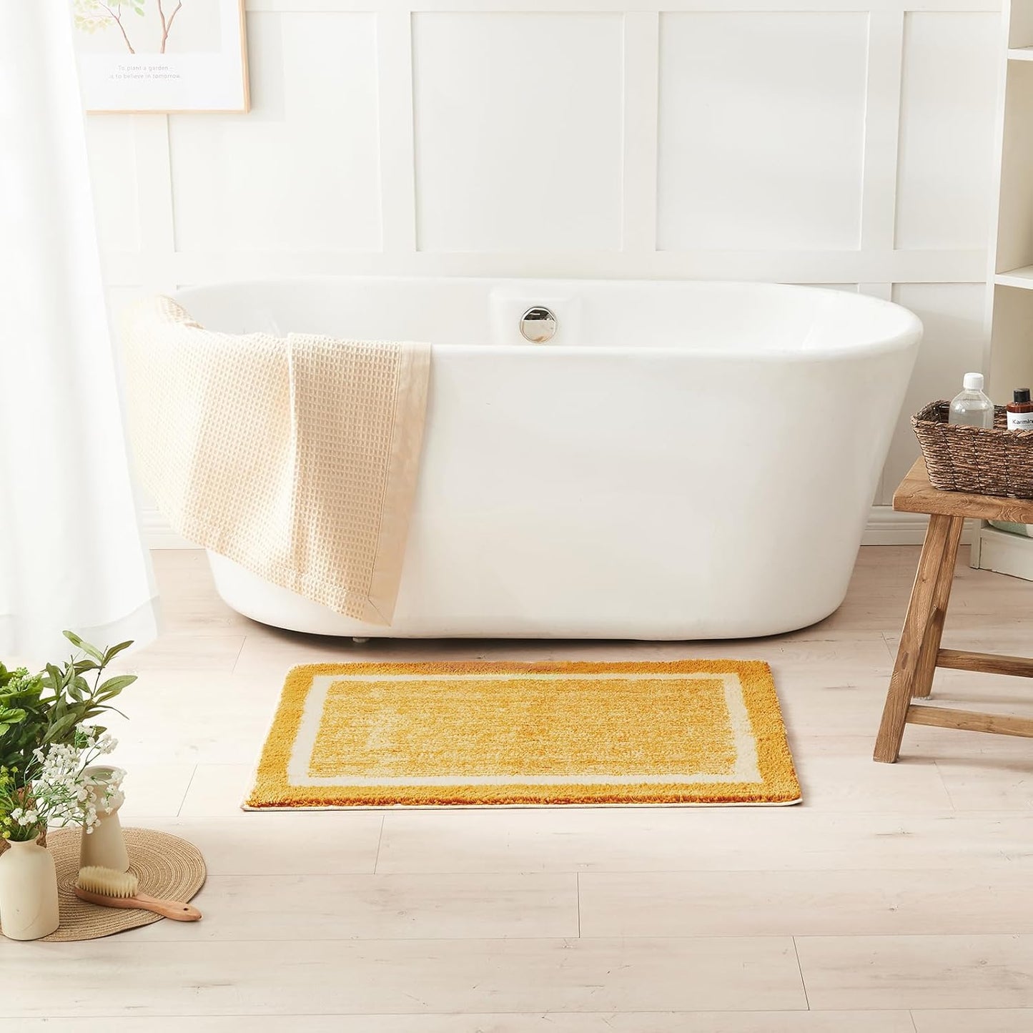 CozeCube Bath mats for Bathroom Non Slip, Fluffy Absorbent Microfiber Bath mat Washable, Aesthetic Bathroom Rugs, Cute Harvest Gold Bath mat, Harvest Gold, 32" x 20"