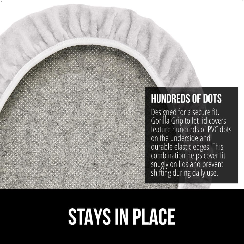 GORILLA GRIP Thick Memory Foam Bathroom Toilet Lid Seat Cover, Soft Velvet Topside, Machine Wash, Plush Cushioned Covers Fits Most Size Lids, Decorative Bath Room Accessories, 19.5x18.5, Light Gray
