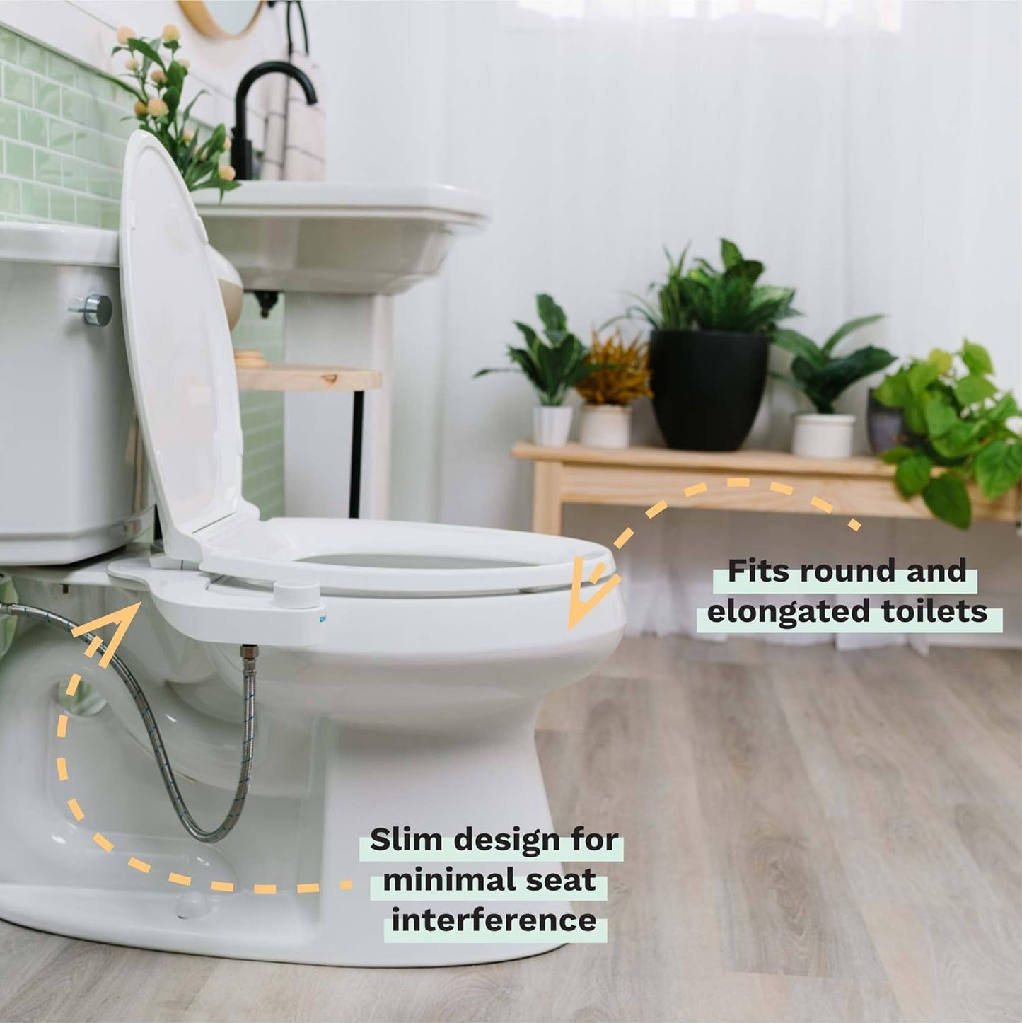 Omigo Element Bidet Attachment Non-Electric Thin Modern Design, Dedicated Rear and Front Self-Cleaning Nozzles with Pressure Control Dial (Ambient Temp, Gold)