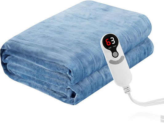 Electric Heated Blanket Throw Size, 50" x 60" Heated Throw with 6 Heating Levels & 3 Hours Auto Off, Machine Washable, ETL & FCC Certified Home Office Use, Blue