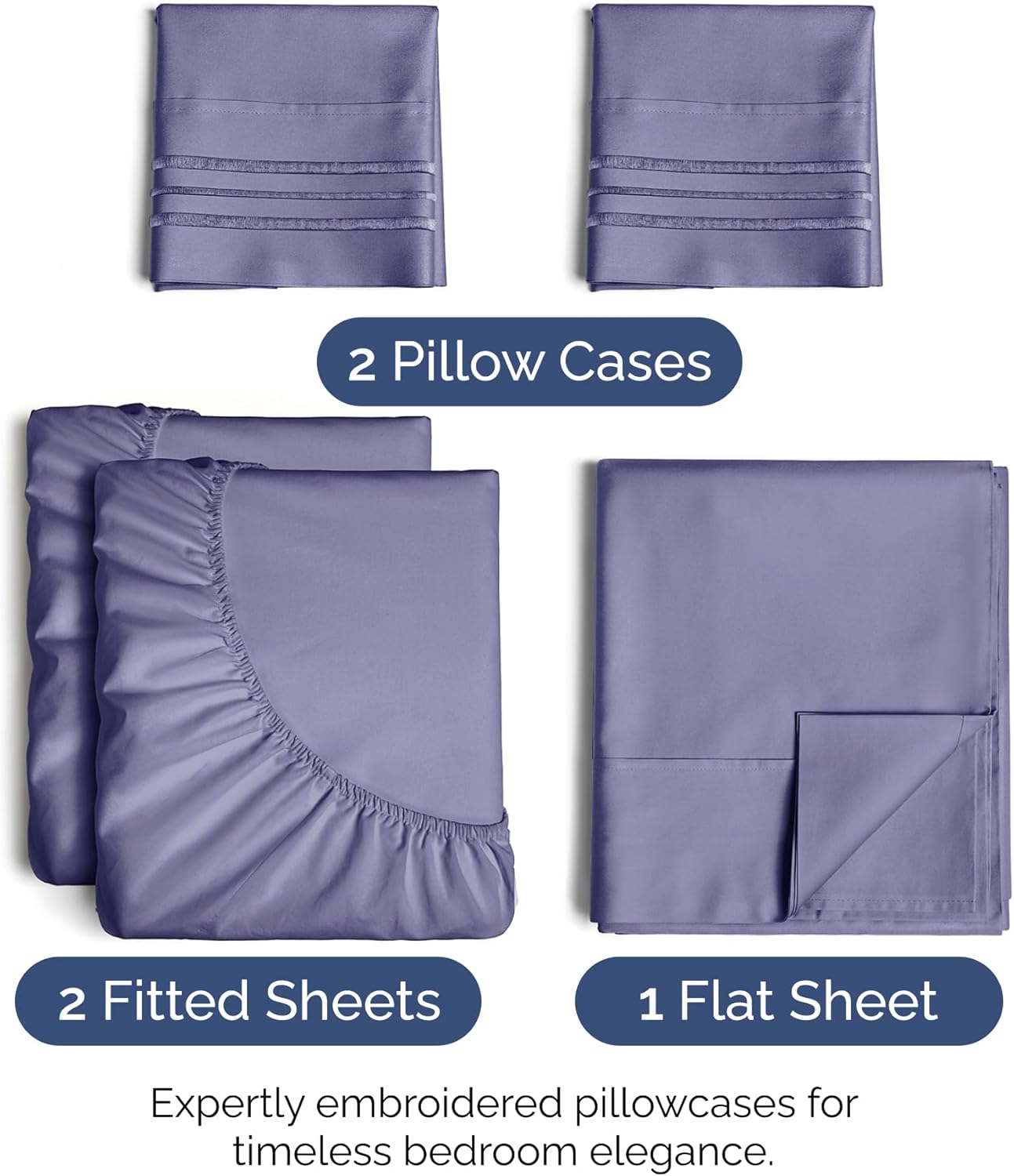 Split King Size 5 Piece Sheet Set - Extra Soft, Breathable & Cooling Sheets - Hotel Luxury Bed Sheets for Women & Men - Deep Pockets, Easy-Fit & Wrinkle-Free Sheets - French Violet Oeko-Tex Bed Sheets