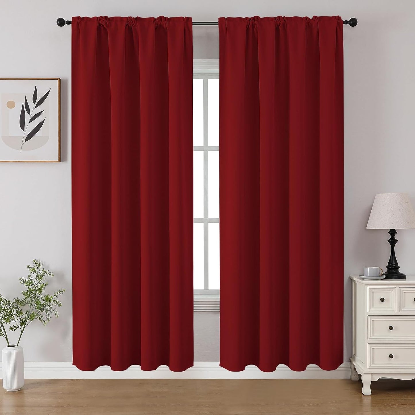 CUCRAF Red Blackout Curtains 72 inch Length 2 Panels Set, Rod Pocket Room Darkening Drapes for Bedroom Living Room, Insulated Thermal Light Blocking Window Curtain (W52 x L72 Inch)