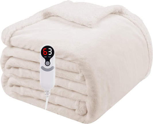 Electric Heated Blanket Full Size 72"x84", Soft Flannel with Overheat Protection, 6 Adjustable Heat Settings & 10-Hour Auto-Off Timer, Fast Heating for Winter Comfort, White