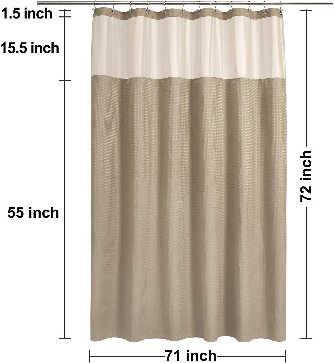N&Y HOME Waffle Weave Shower Curtain with Snap-in Fabric Liner Set, 12 Hooks Included - Hotel Style, Water-Repellent & Washable, Mesh Top Window - 71x72, Linen
