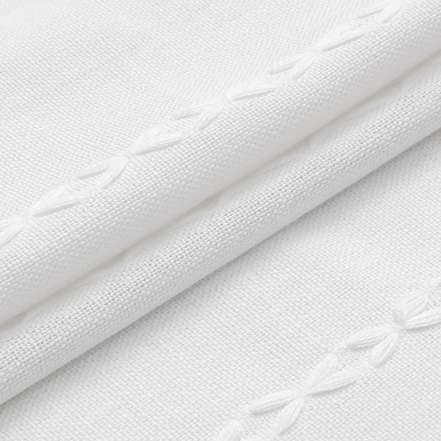 MitoVilla Boho Farmhouse Shower Curtains for Modern Farmhouse Bathroom Decor, White Country Thick Polyester Linen Fabric Shower Curtain, Rustic Tassel Cloth Shower Curtain, 72 x 72, White