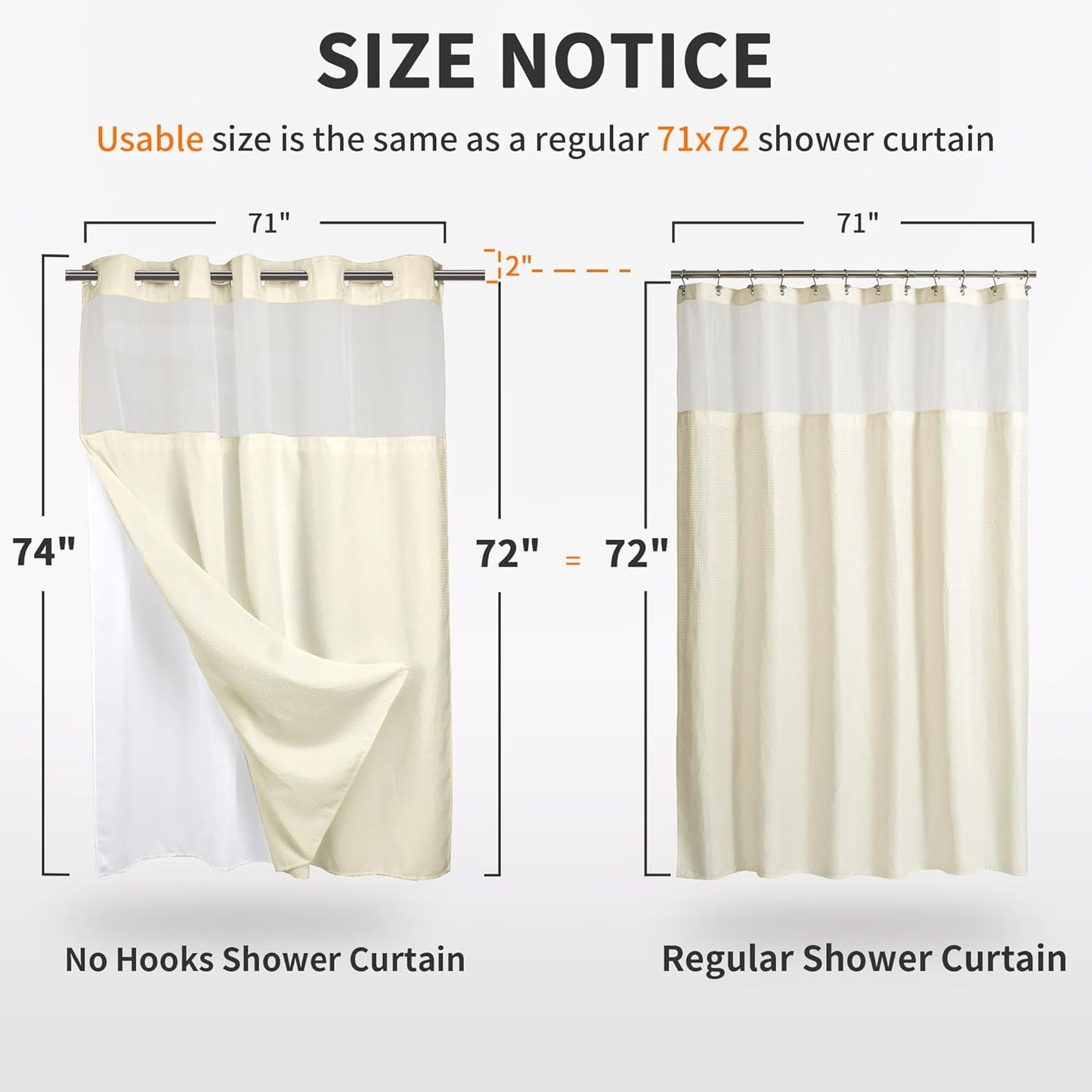 River Dream Heavyweight No Hooks Required Dotted Waffle Weave Shower Curtain with Snap in Liner - 71W x 74H,Hotel Grade,Spa Like Bath Curtain,Cream