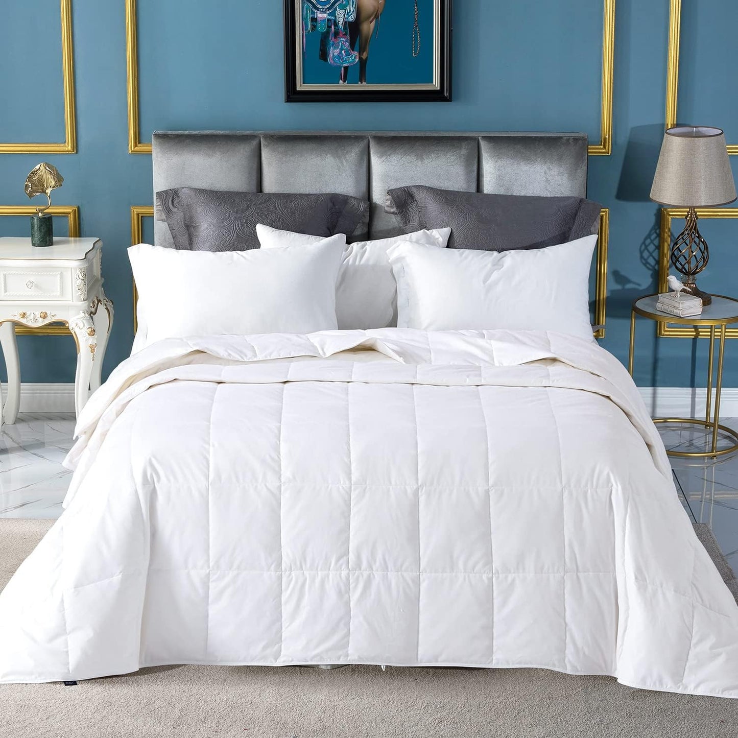 Globon Summer Down ComforterBlanket Queen Size, Extra Lightweight Duvet Insert for Hot Sleepers, Noiseless & Extra Soft,90x90 inches,10 Ounce Fill Weight, White