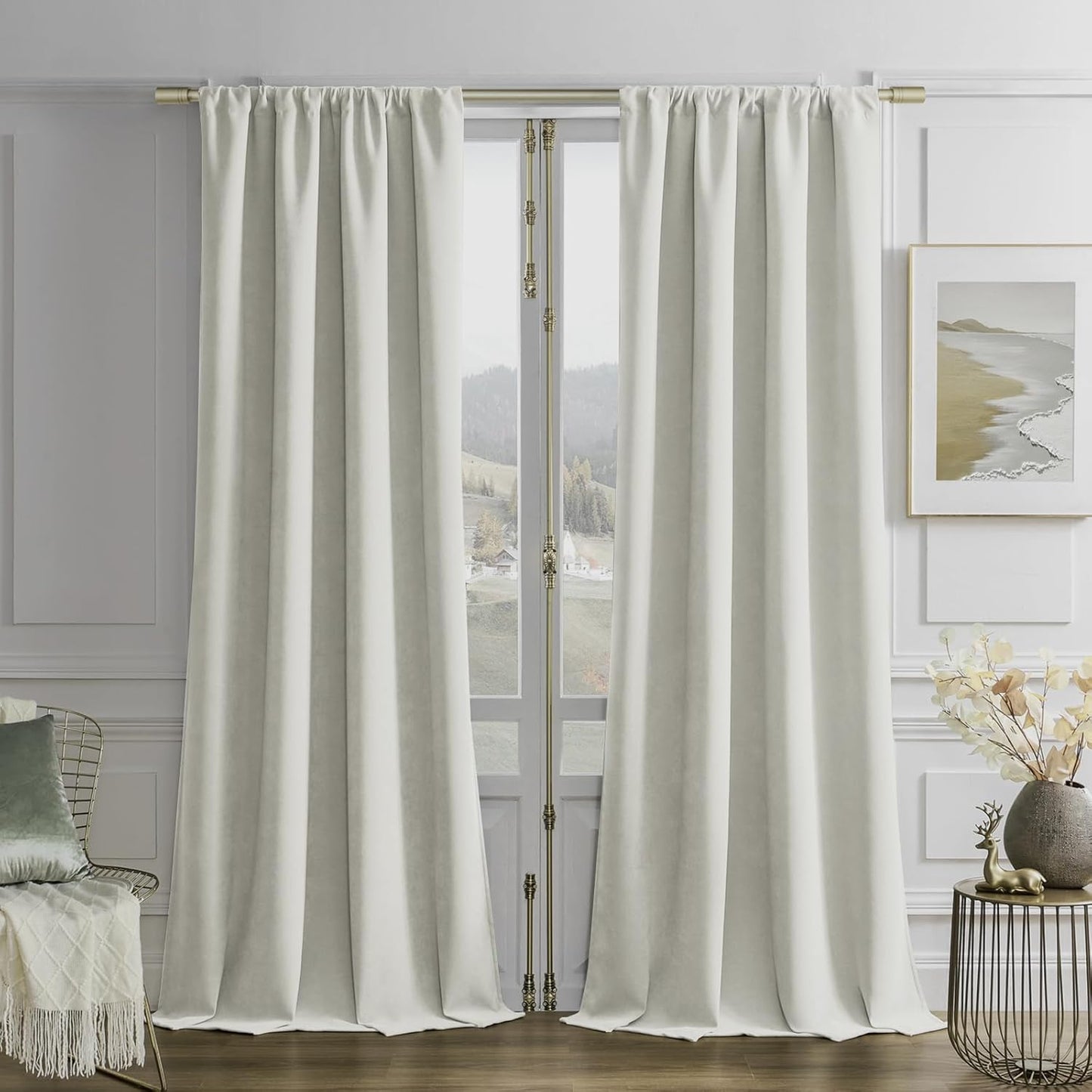 Joydeco Vanilla Grey Velvet Curtains 84 Inches 2 Panels, Luxury Thermal Insulated Soft Curtains for Bedroom & Living Room, Room Darkening Velvet Drapes, Rod Pocket (52W x 84L)