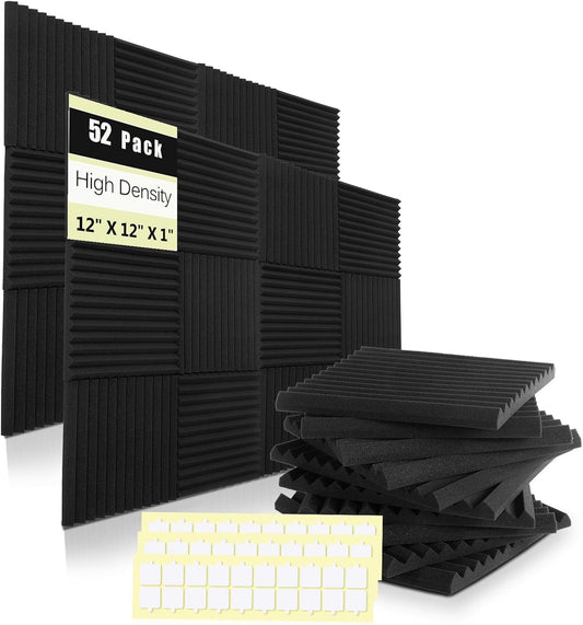 52 Pack Acoustic Panels 1 X 12 X 12 Inches - Studio Foam Wedges High Density Panel Soundproof Foam for Walls - Home Office