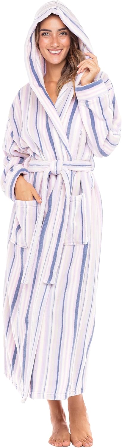Alexander Del Rossa Womens Robe, Long Plush Bathrobe with Hood, Hooded Robes for Women Plus Size Bath Robe
