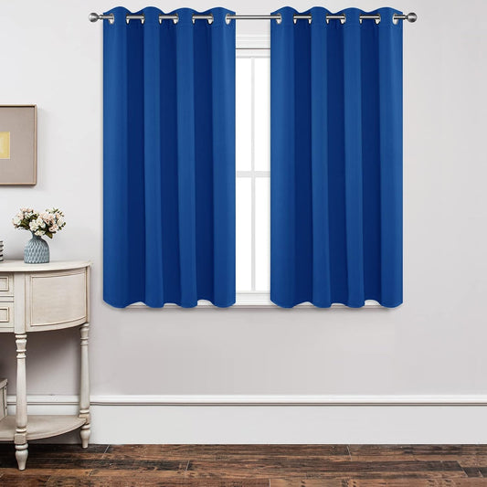 Joydeco Blackout Curtains 45 Inch Length 2 Panels Set, Thermal Insulated Long Curtains& Drapes 2 Burg, Room Darkening Grommet Drapes for Living Room Bedroom Window (W52 x L45 Inch, Royal Blue)