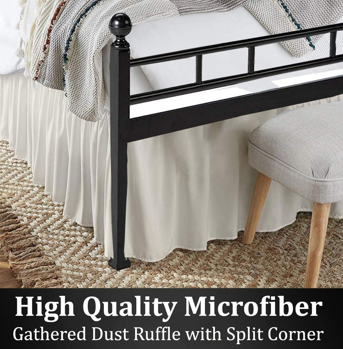Ruffled Bed Skirt with Split Corners, Ivory, King 14 Inch Drop Bedskirt, Hotel Quality Brushed Microfiber Wrinkle Free Dust Ruffle Bed Skirt King Size