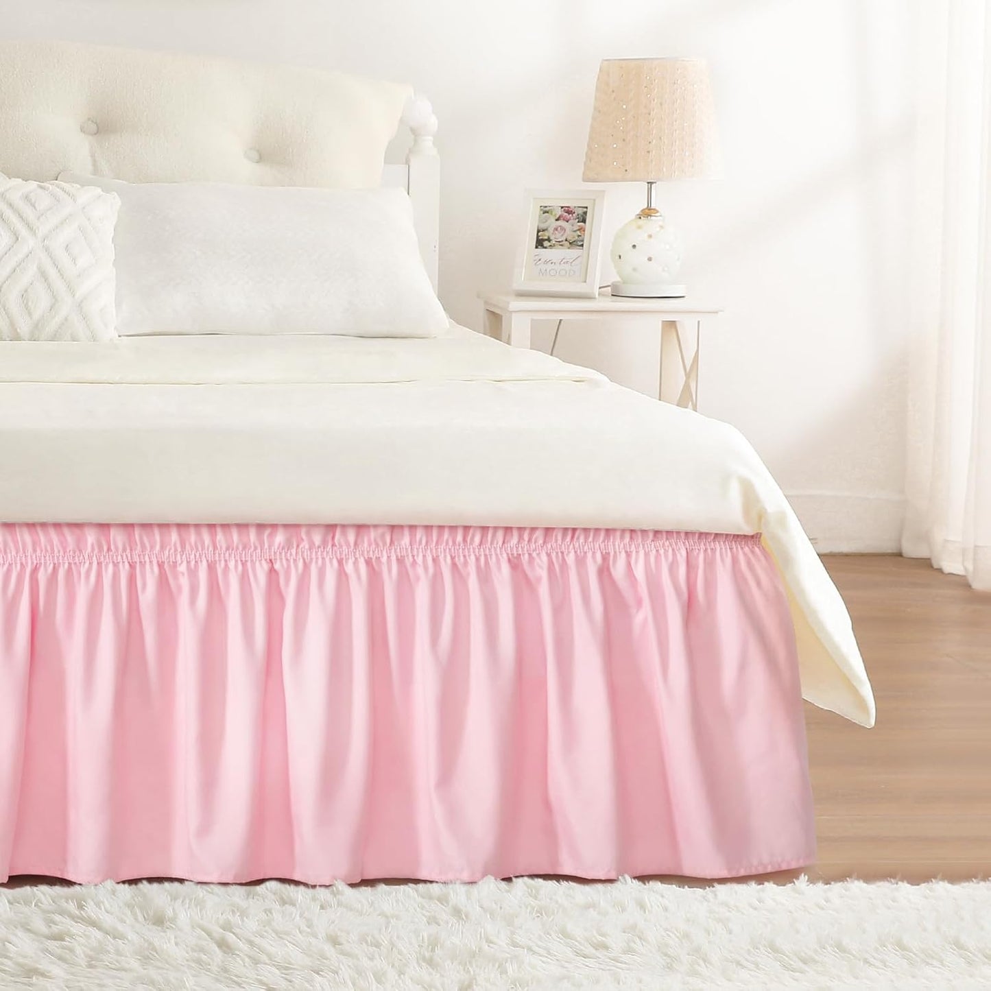 RIMELA Bed Skirt Full Size 15 Inch Drop, Elastic Bed Skirting for Adjustable Bed Base and Frame, Bedding Dust Ruffle Easy to Install, Hotel Quality Wrap Around Bedskirt (Pink)