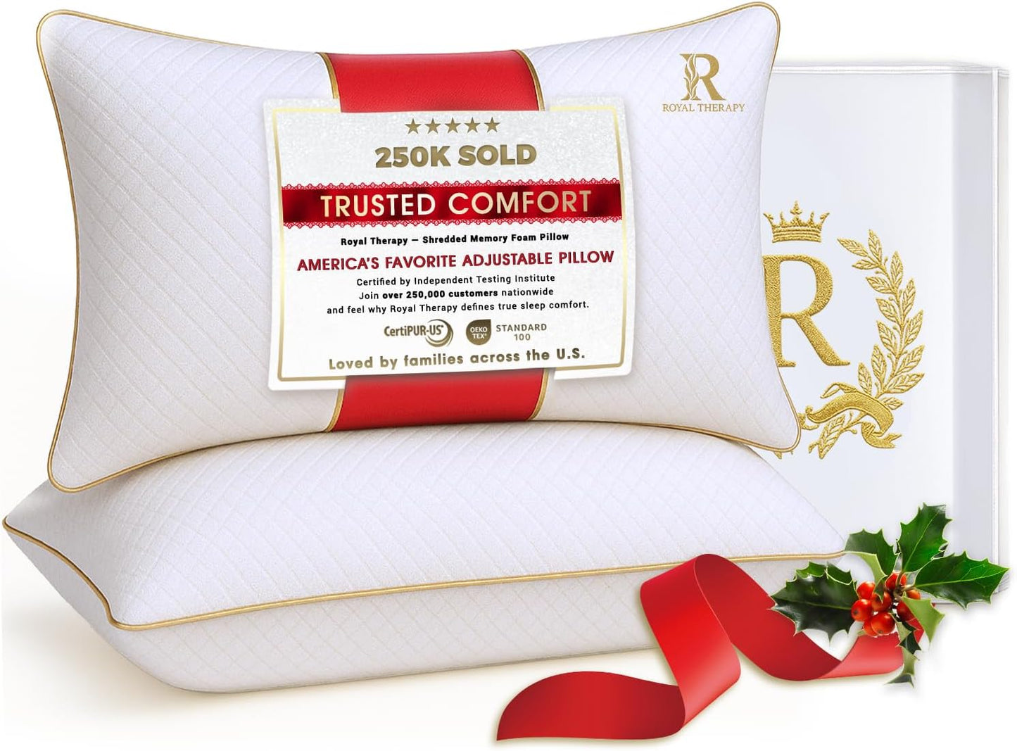 Royal Therapy Pillows Queen Size Set of 2, Shredded Memory Foam Queen, Rayon Derived from Bamboo, Queen Pillows, for Side Sleepers Bed Cooling