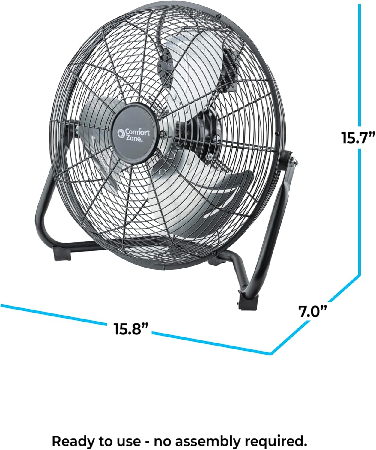 Comfort Zone 12 inch Cradle Fan, 3 Speed Floor or Table Fan with180 Degree Tilt, Metal Construction and Aluminum Blades, Carry Handle, Rubber Feet, Ideal for Bedroom, Workshop, or Garage, Black