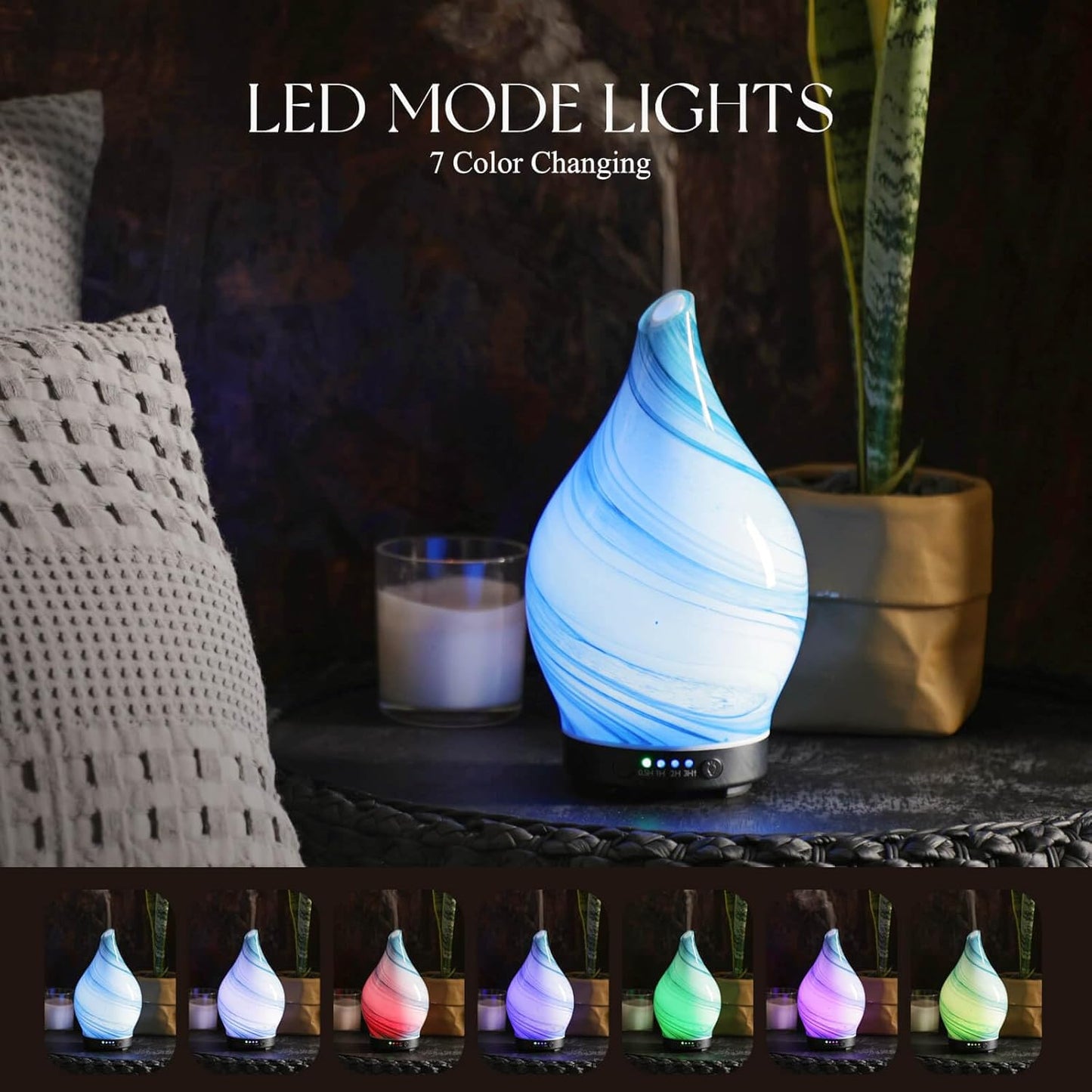 Porseme 150ml Essential Oil Diffuser Glass Color Changing Aroma Air Diffusers Aromatherapy Ultrasonic Cool Mist Humidifier 6 Running Hours Waterless Auto-Off for Sleeping Yoga Office Spa (Blue Ink)