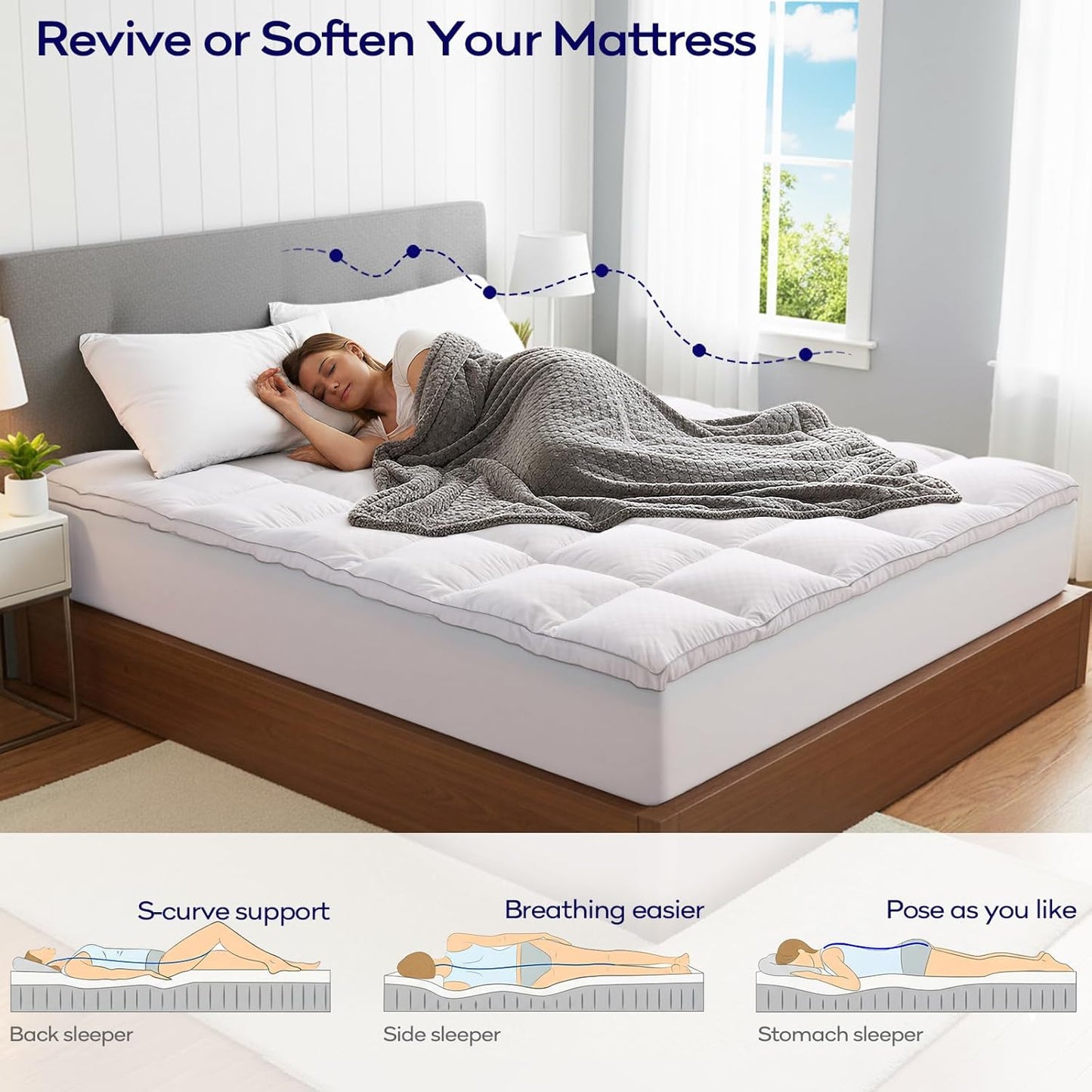 OLANLY Dual-Layer 4 Inch Full Size Memory Foam Mattress Topper for Back Pain, 2 Inch Cooling Pillow Top Mattress Pad Cover and 2 Inch Gel Memory Foam Topper, Deep Elastic Pocket, White