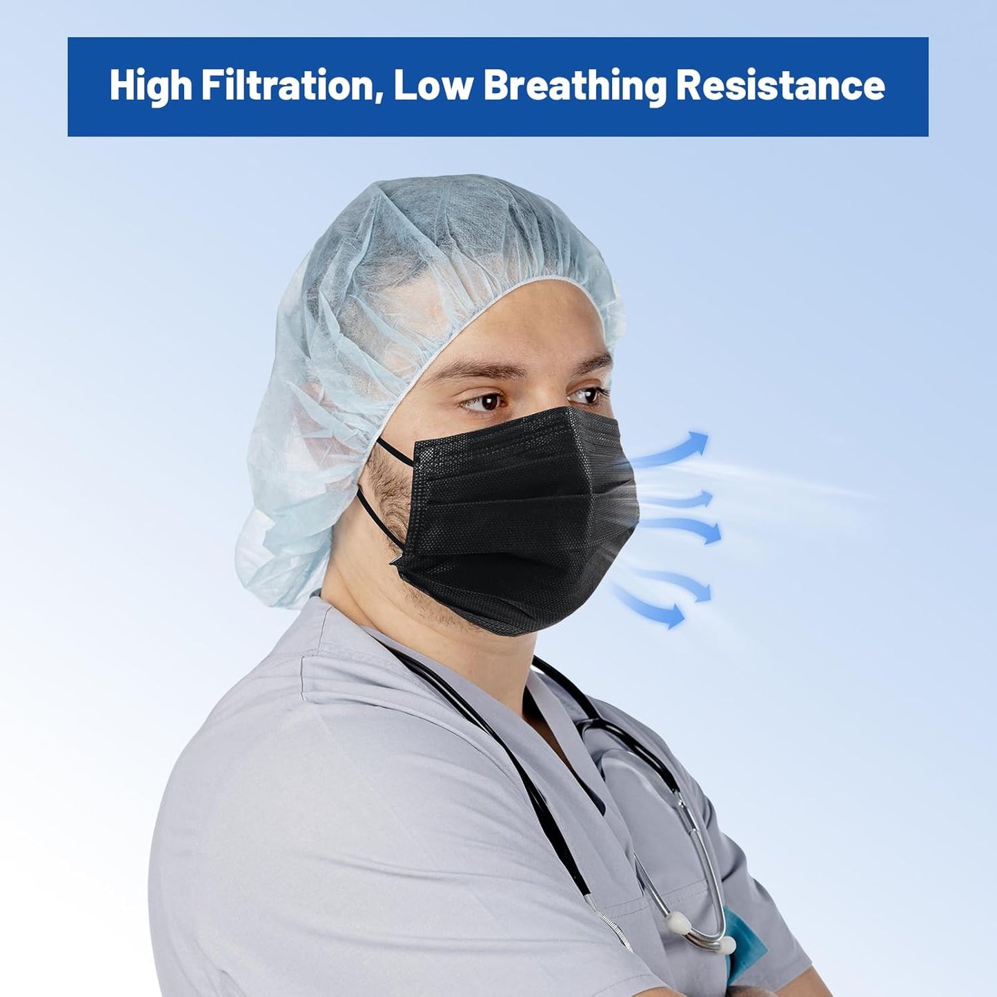 JMU 1000 Pcs Black Disposable Face Masks for Adults, 4-Ply ASTM Level 3 Medical Masks, 20 Box