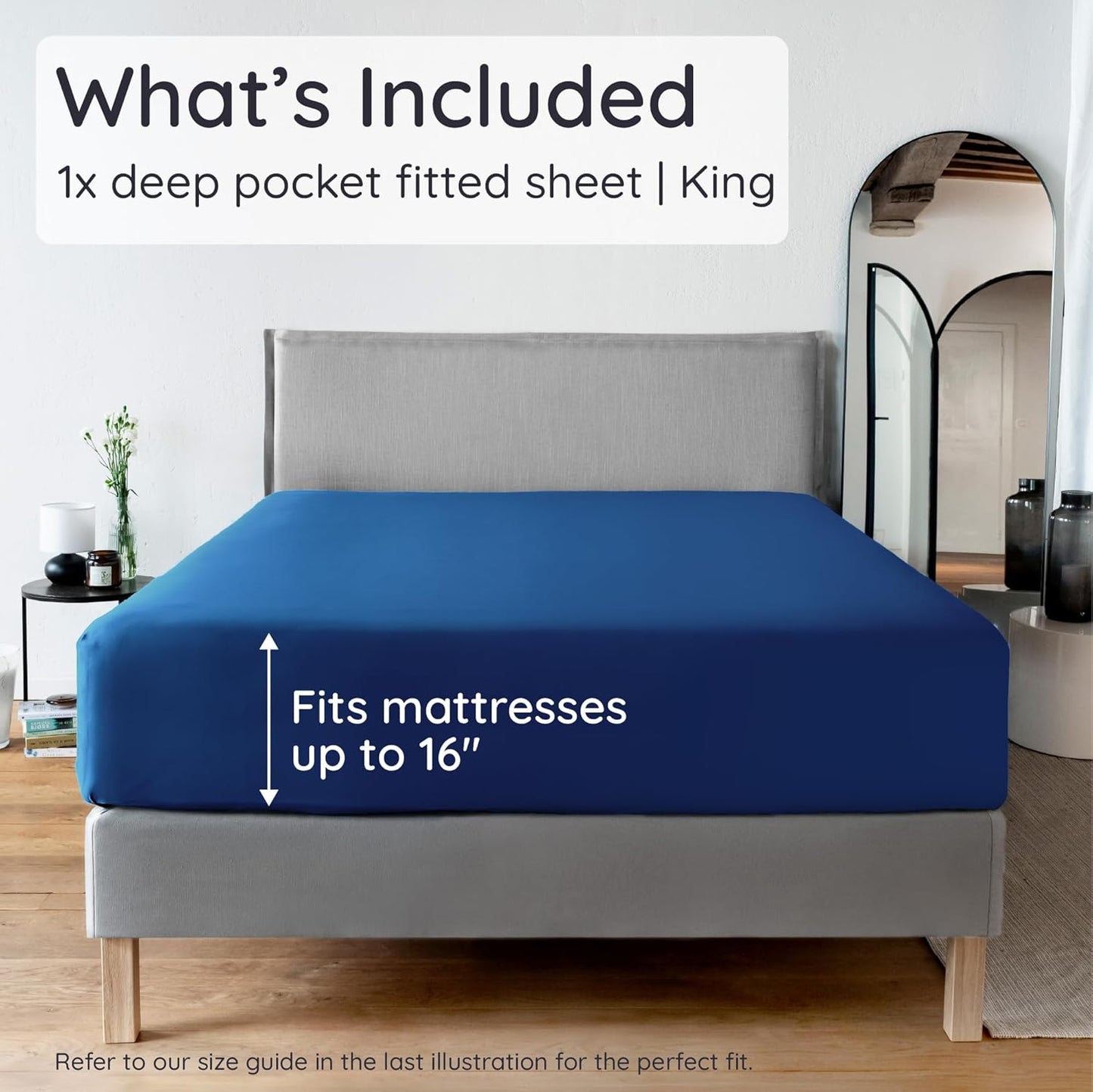 Bambaw 100% Viscose Derived from Bamboo King Size Fitted Sheet, Cooling, Navy Blue