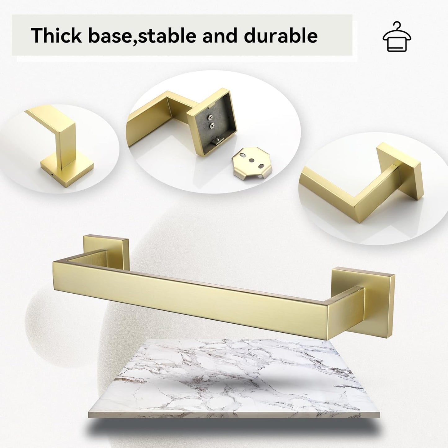 LANC 12-Inche Towel Bars for Bathroom Wall Mounted 30CM Brushed Gold Kitchen Towel Ring Total-14” Stainless Steel Square Towel Rails for Bathroom Hand Towel Holder Towel Hanger, A8804BG-3P1