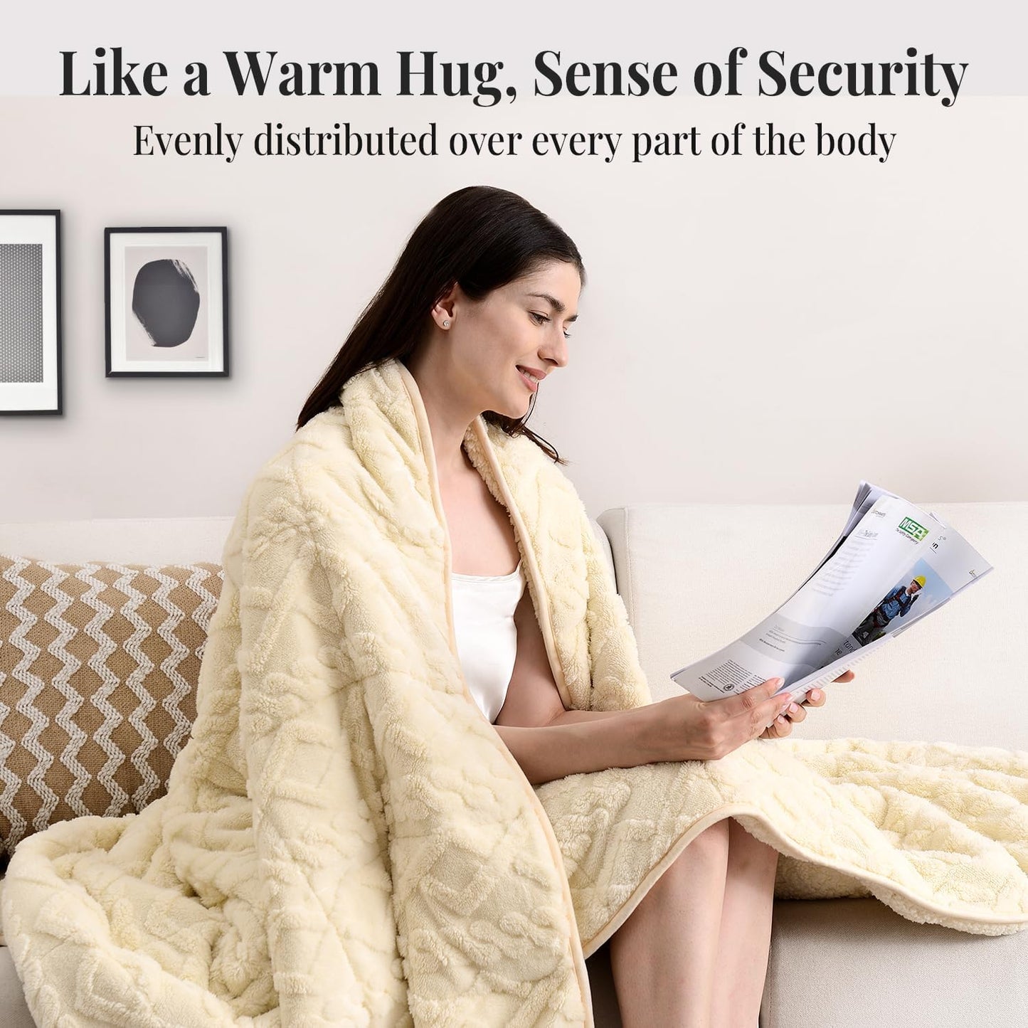Topblan Weighted Blanket Twin Size 12 lbs, Soft Weighted Blanket with Doubled-Sized Shaggy Sherpa, Jacquard Knitted Stylish Warm Weighted Blankets Throw for Better Sleep, Beige, 48 x 72 inches