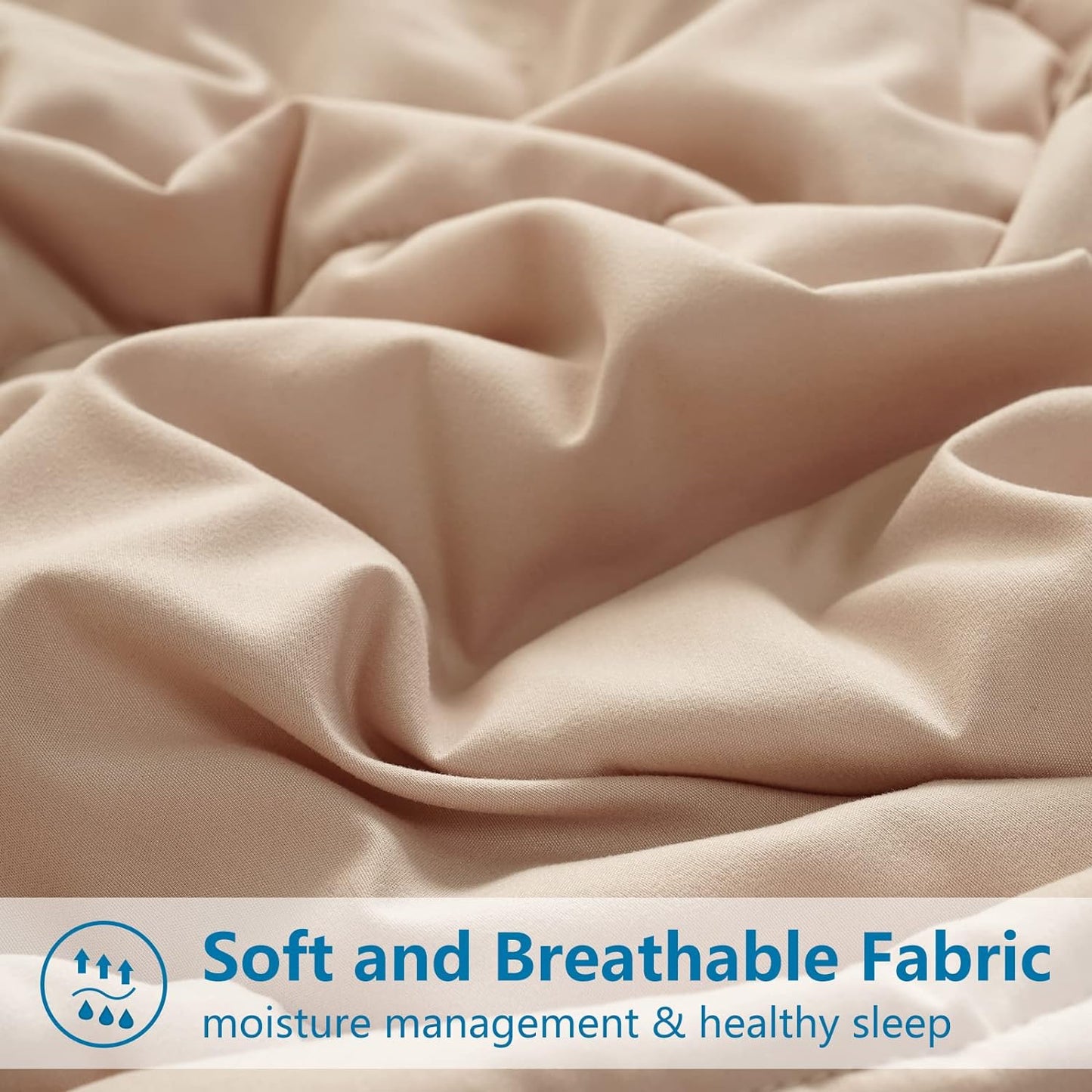 EASELAND King Size Down Alternative Comforter - Quilted Duvet Insert for All Seasons, Soft Lightweight with Corner Tabs, Summer Winter Warm Bedding, Beige 90x102 Inches