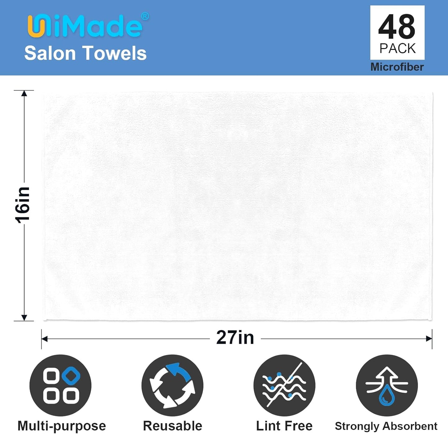 48 Pack Hand Towels Set - Highly Absorbent and Quick Drying Microfiber Gym Towels, Premium Wash Cloths for Bathroom, Salon, Gym, Shower, Hotel, and Spa - 16x27 inch (White)