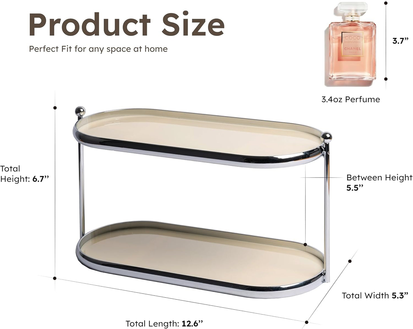 2 Tier Metal Frame Perfume Organizer in Stylish,and Minimalist Perfume Tray-Elegant Countertop Display Shelf for Skincare,Makeup,Trinket for Dresser,Vanity,Bathroom (Creamy White)