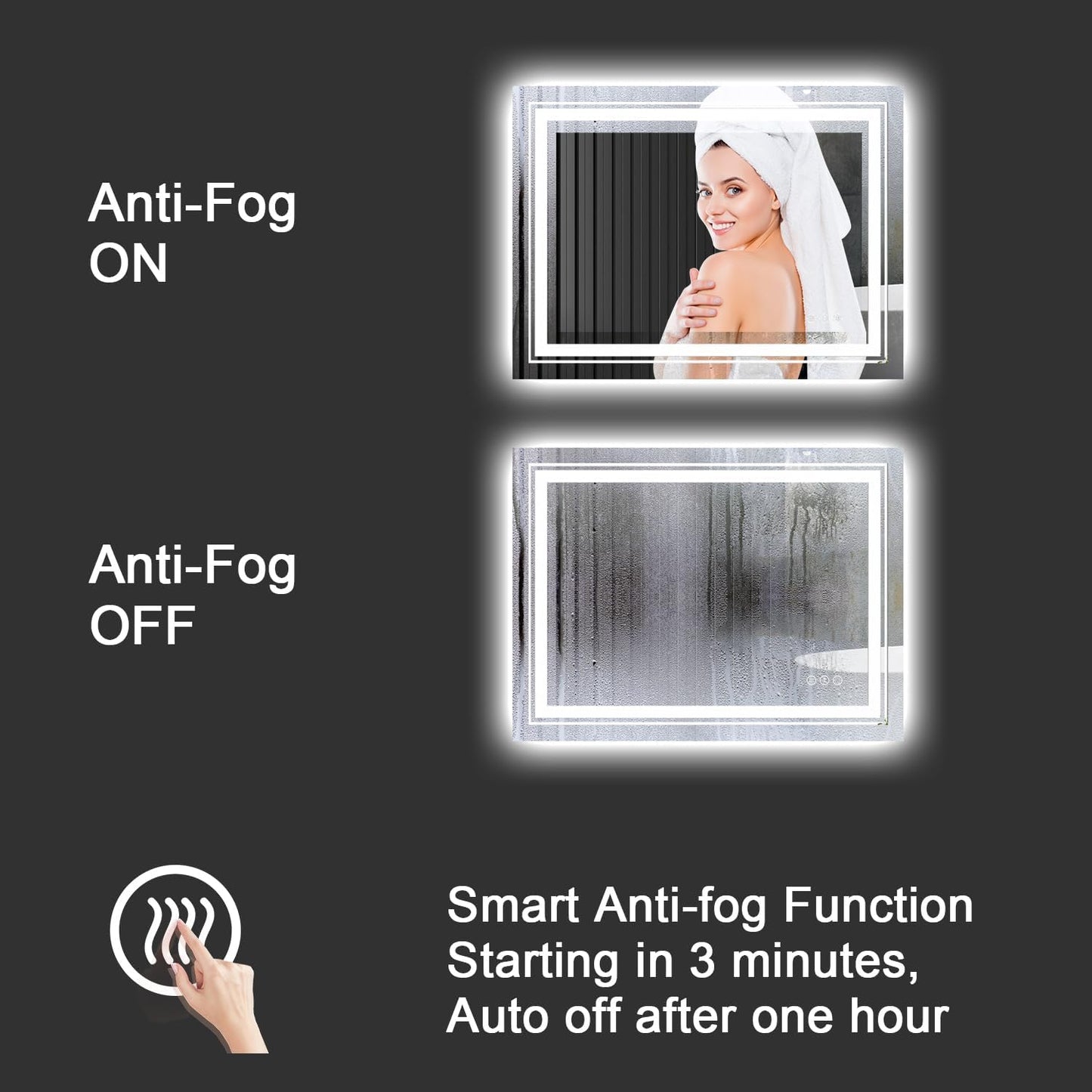 LED Bathroom Mirror, 60"X24" with Front and Backlit, Anti-Fog, Large Bathroom Vanity Mirror for Wall, Memory Function, Stepless Dimmable, Tempered Glass (Horizontal/Vertical)