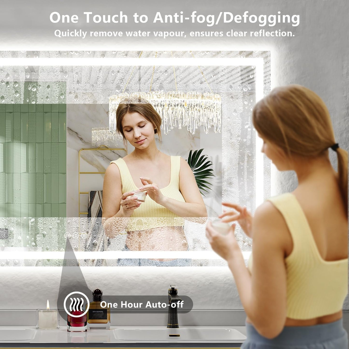 68x36 Inch LED Bathroom Mirror with Lights Front and Backlit Lighted Vanity Mirror for Bathroom Wall with 3 Colors Dimmable Anti-Fog Memory Shatter-Proof IP54 Waterproof Horizontal/Vertical