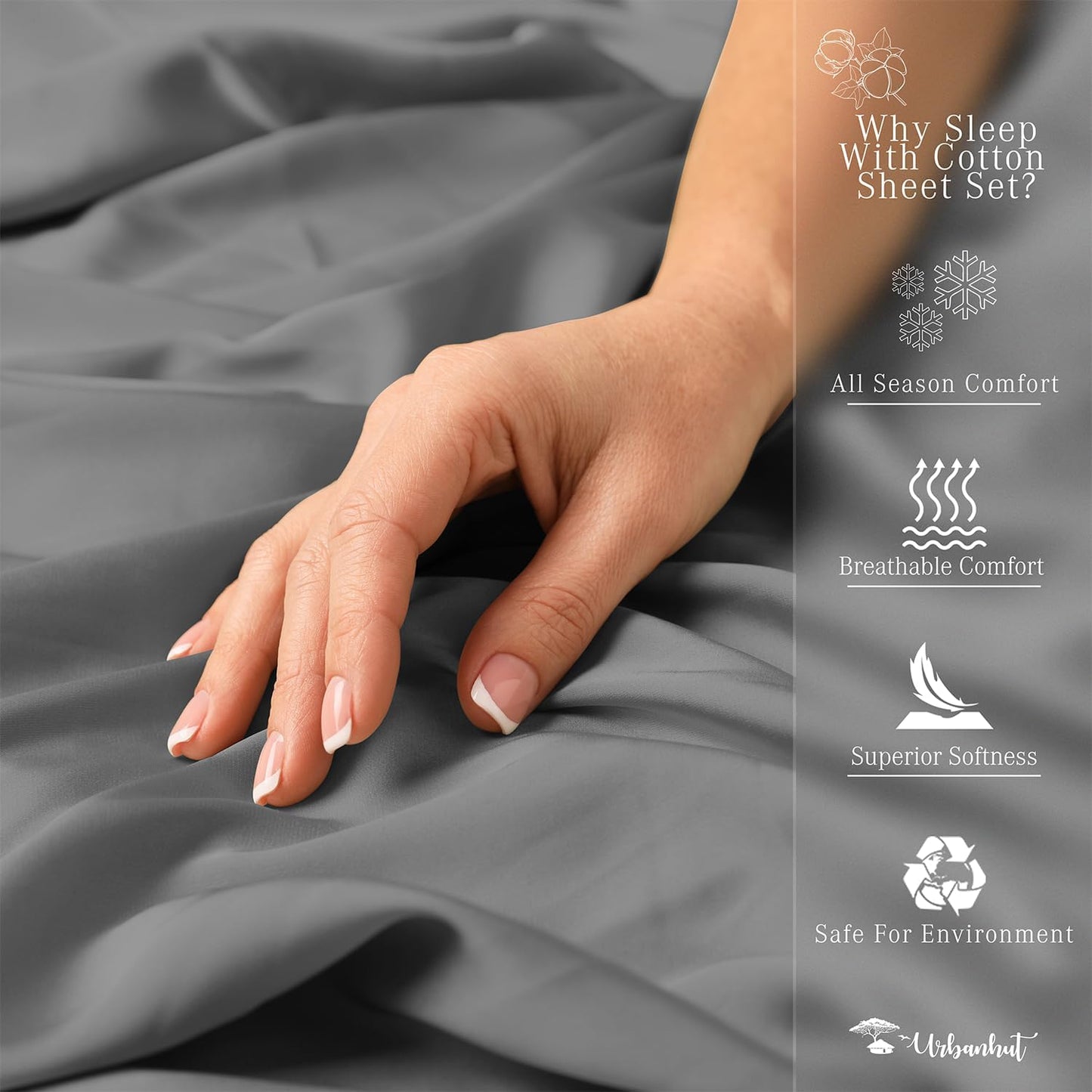 URBANHUT 700 Thread Count Egyptian Cotton Sheets Full Size, 4Pc Sheet Set Soft Luxury Bed Sheets for Full Size Bed, Sateen Weave Hotel Sheets, 16'' Elasticized Deep Pocket - Dark Grey