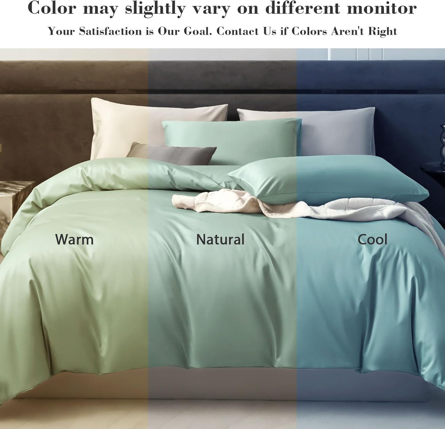 PURE ERA Duvet Cover Set 800 Thread Count Long Staple Cotton Sateen Silky Soft Luxurious Smooth 3 Piece Set Light Sage Green Queen