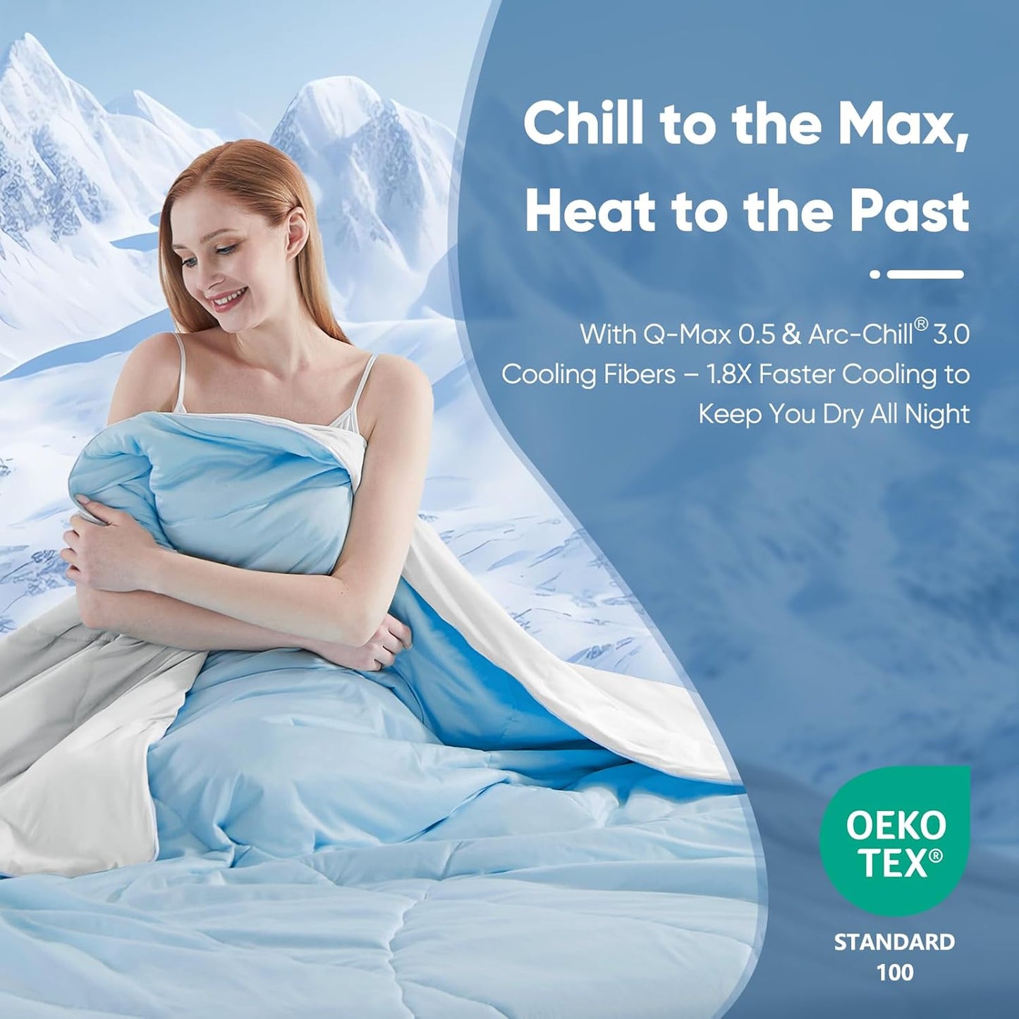 Elegear Cooling Comforter King Absorbs Body Heat to Keep Cool, Cooling Blanket for Hot Sleepers Japanese Arc-Chill 3.0 Cool Tech Fabric Summer Comforter Hypo-Allergenic Cooling Quilt - Blue/Gray