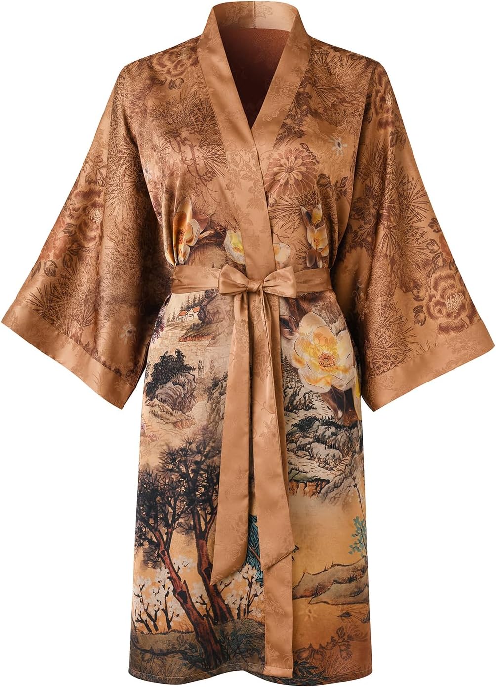 Ledamon Women's Kimono Short Robe - Classic Floral Bathrobe Nightgown