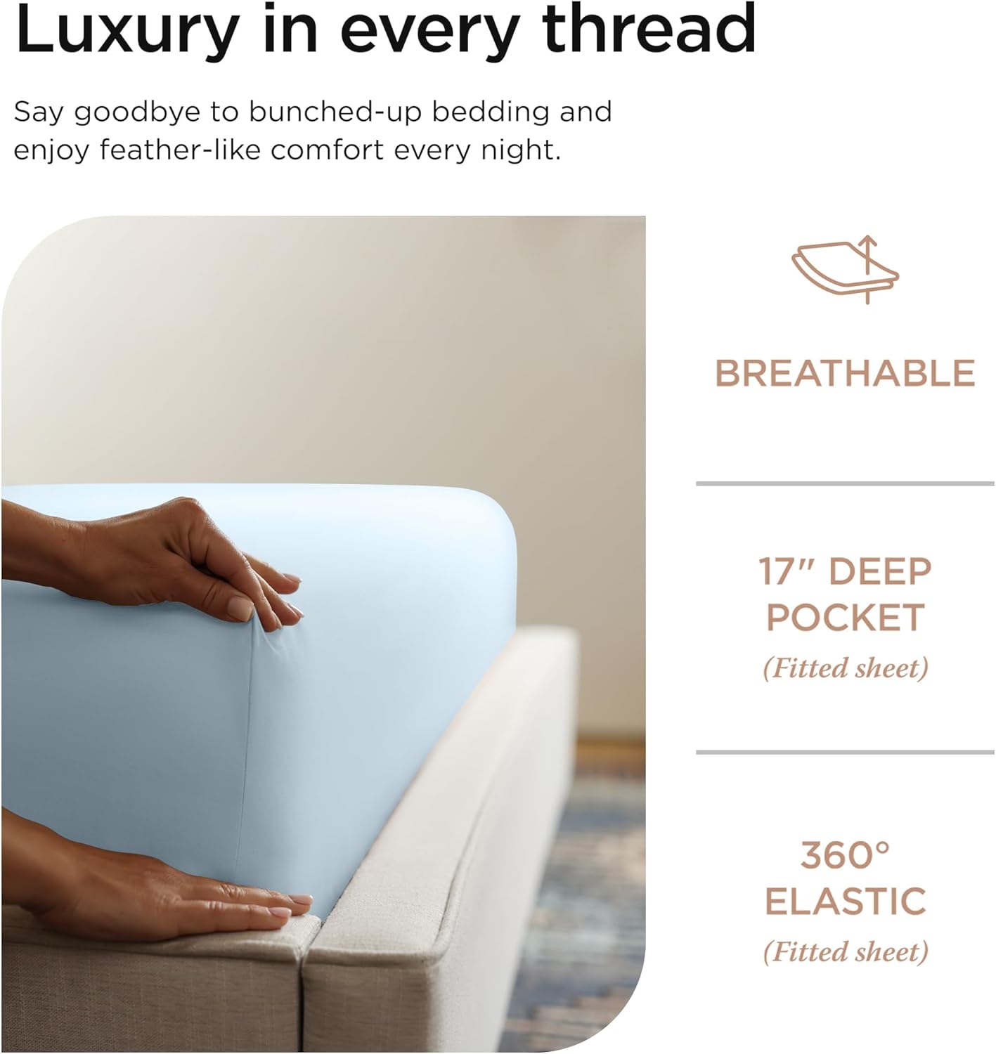 Threadmill Luxury Full Size Sheets for Full Size Mattress, 1000 Thread Count Supima Cotton Sheets for Full Mattress, 5-Star Hotel Quality 4 Piece Bed Sheets with Extra Deep Pocket, Light Blue