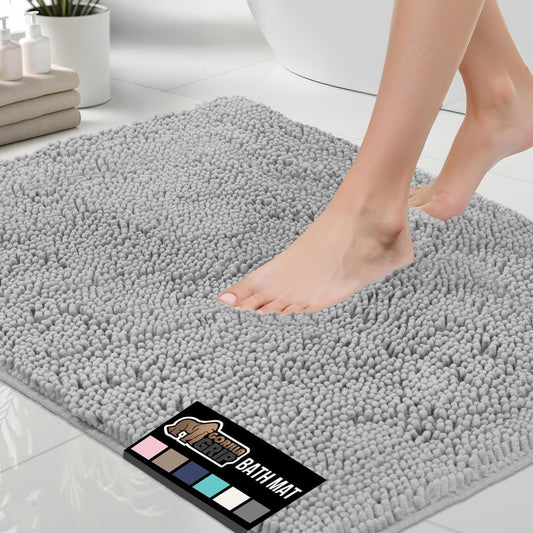 GORILLA GRIP Bath Rug Mat 70x24, Soft Absorbent Chenille, Quick Dry Microfiber Mats, Rubber Backing Washable Shower Floor Rugs, Bathmat Runner, US Designed Bathroom Home Decor Accessories Light Gray