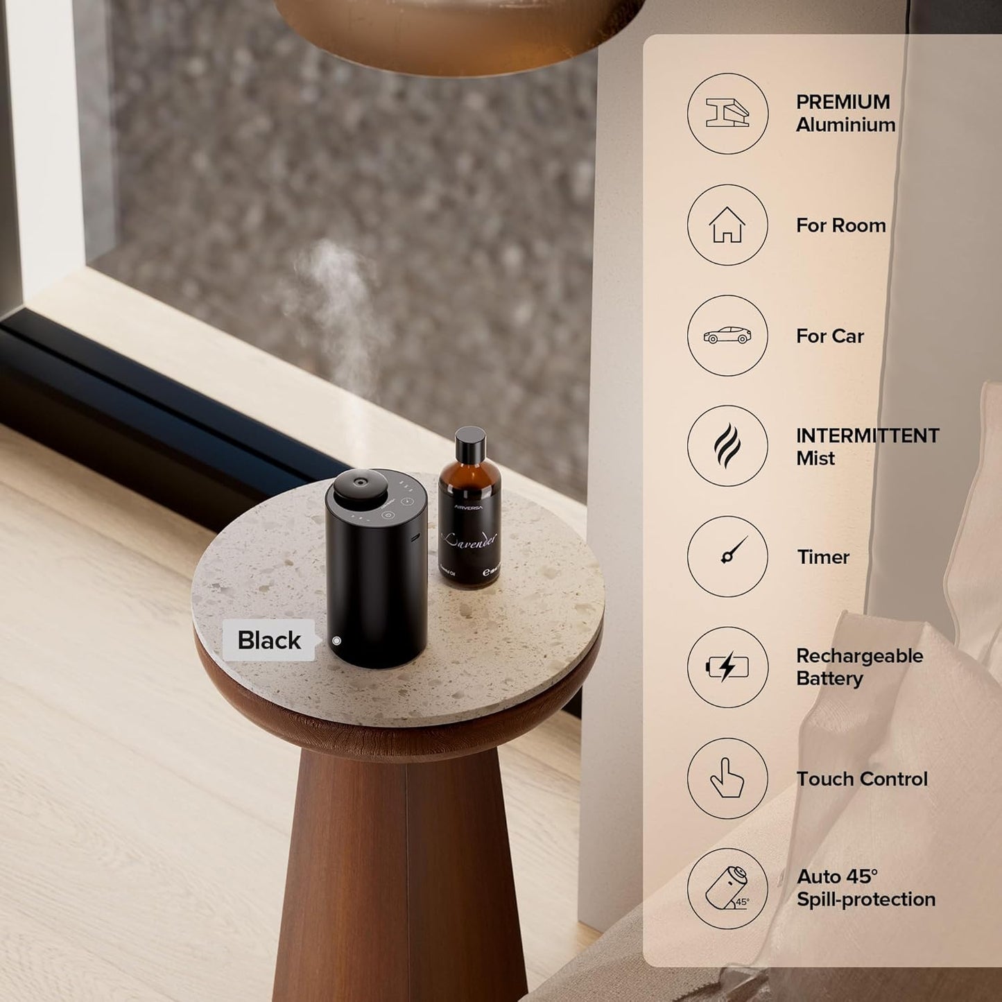 Airversa Waterless Essential Oil Diffuser Starter Kit with 4 x 10mL Fragrance Scent Oil, Battery Operated Mini Scent Air Machine Portable Diffuser for Home Car Office, ANX Titanium Kit01