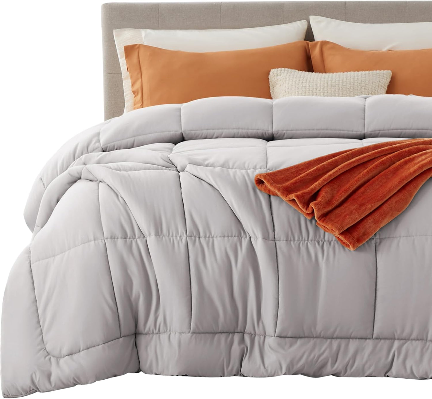 Bedsure Comforter Duvet Insert - Quilted Comforters Oversized King, All Season Duvet, GentleSoft Down Alternative Bedding, with 8 Tabs, Gifts for Women/Men, Light Grey, Oversized King 116 x 98 Inches